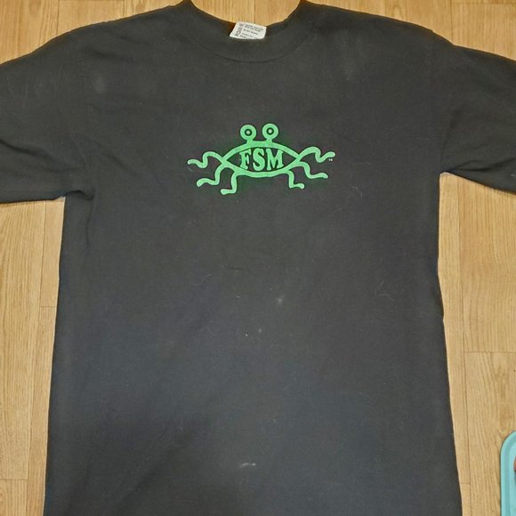 FSM Flying Spaghetti Monster Graphic Tee T-Shirt Black Cotton Pastafarian Medium - Picture 1 of 6